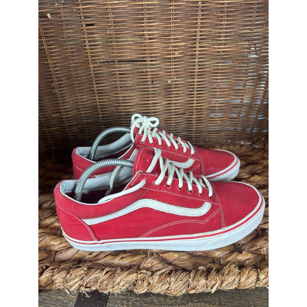Vans Old Skool Red White Canvas Suede Skate‎ Shoes Mens 10 Low Top Sneakers